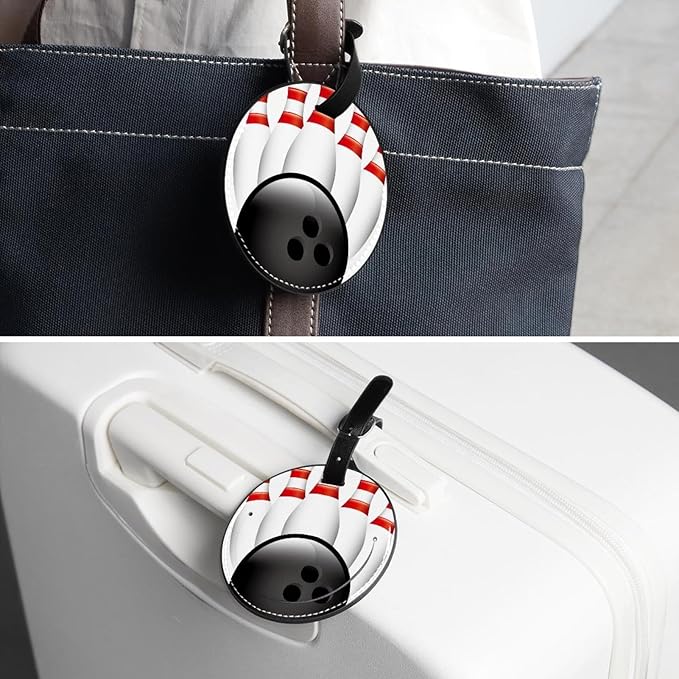 2 Pack Bowling Ball Luggage Tags for Suitcases, Airplane Travel Essentials for Flying, International Travel, Luggage Accessories