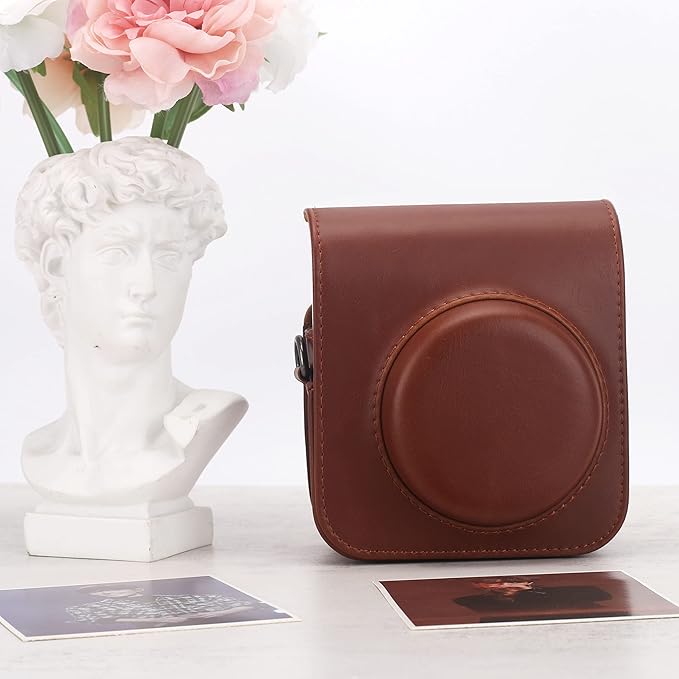Frankmate Protective Case Compatible with Mini 12 Instant Film Camera with Accessory Pocket and Adjustable Strap (Brown)