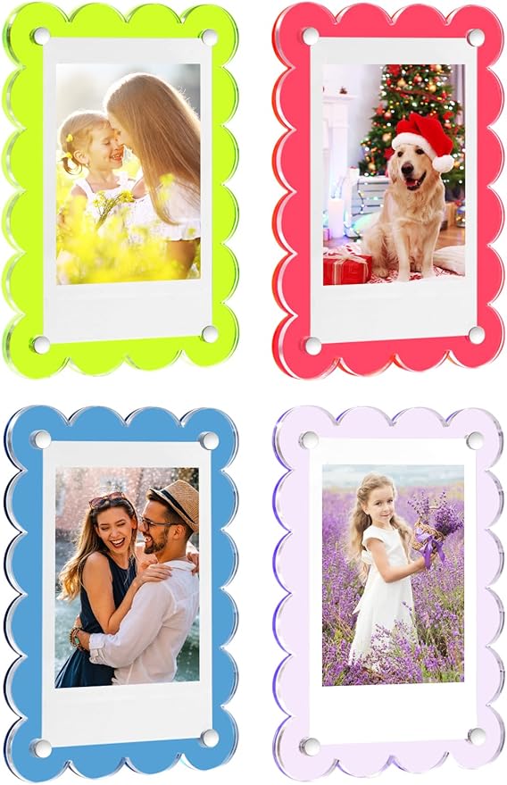 EZMeetU 4 Pack Acrylic Fridge Magnetic Frame for Polaroid, 2.36x3.54 In Mini Picture Frames Colorful for Fujifilm Instax Mini, 2 Sided Photo Refrigerator Magnet Picture Display Clear Frame Petal