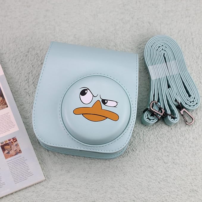 Frankmate PU Leather Camera Case Compatible with Fujifilm Instax Mini 11 12 Instant Camera with Adjustable Strap and Pocket (Cute Duck)