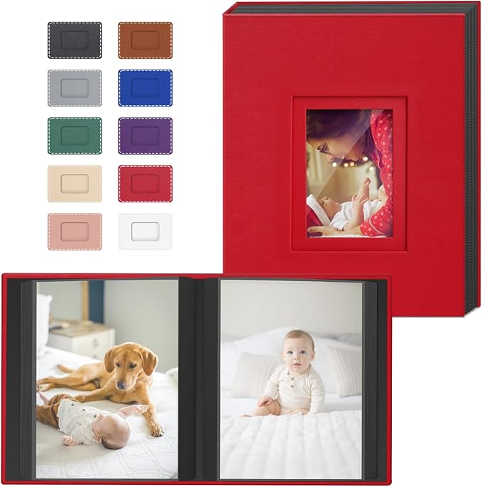 Popotop Photo Album 4x6 100 Pockets with Leather Hardcover Cover, Small Photo Album Holder Book with 50Pcs Pages for Family Travel Wedding Baby Gifts