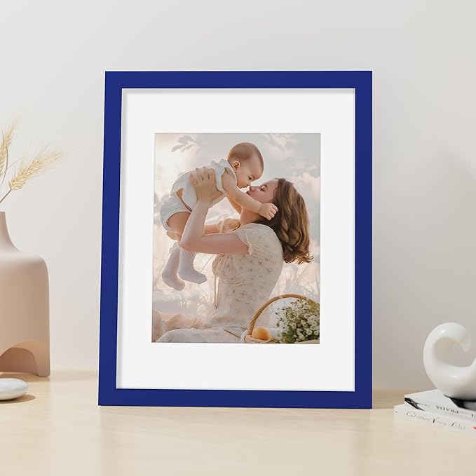 Vittanly 11x14 Picture Frame, Made of Solid Wood and Shatterproof Plexiglass, Display Pictures 8x10 with Mat or 8x10 without Mat, Wooden Photo Frame for Wall Mounting or Tabletop, Royal Blue, 1 Pack