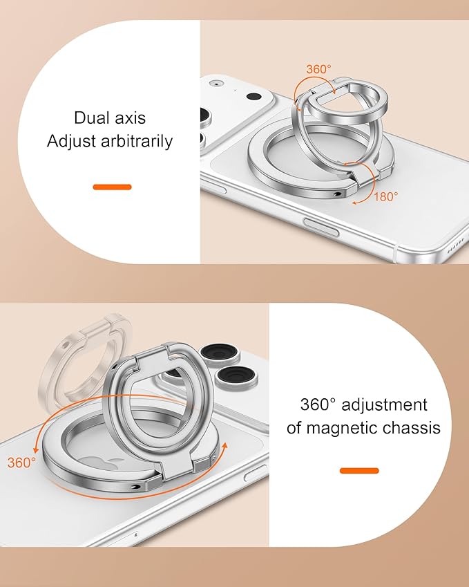 Adjustable MagSafe Ring Holder Stand, Magnetic Phone Ring Stand Grip - 360° Rotation Strong Magnet Phone Grip for MagSafe, Native-Inspired Kickstand for iPhone 17 Air 16 15 14 13 12 Pro Max, Androids