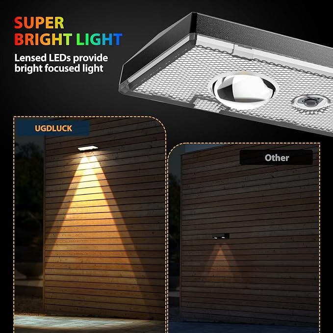 Solar Fence Lights,RGB & Warm White & 6 Colors Lens LED Dusk to Dawn Deck Light Outdoor Waterproof, Solar Outdoor Lights for Backyard/Railing/Wall/Step/Patio/Pool Set of 2