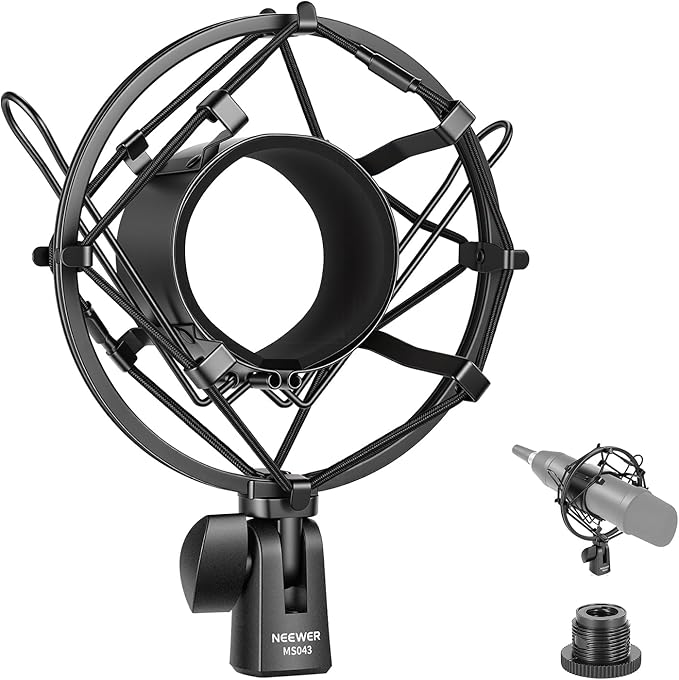 NEEWER Microphone Shock Mount, Mic Holder for Stand & Boom Arm with Elastic Ropes & 3/8" to 5/8" Screw Adapter, Fits Mics of 2.4" to 2.6" (60 to 65mm) Diameter, MS043