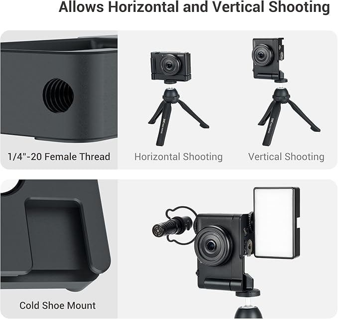 ZV-1F ZV1F Camera Metal Grip Extension Bracket with Mic Cold Shoe Mount for Sony ZV-1F ZV-1II (Not for ZV-1),Must-Have Accessory for Vlog YouTube Vertical Video Shooting, Arca Swiss Quick Release Base