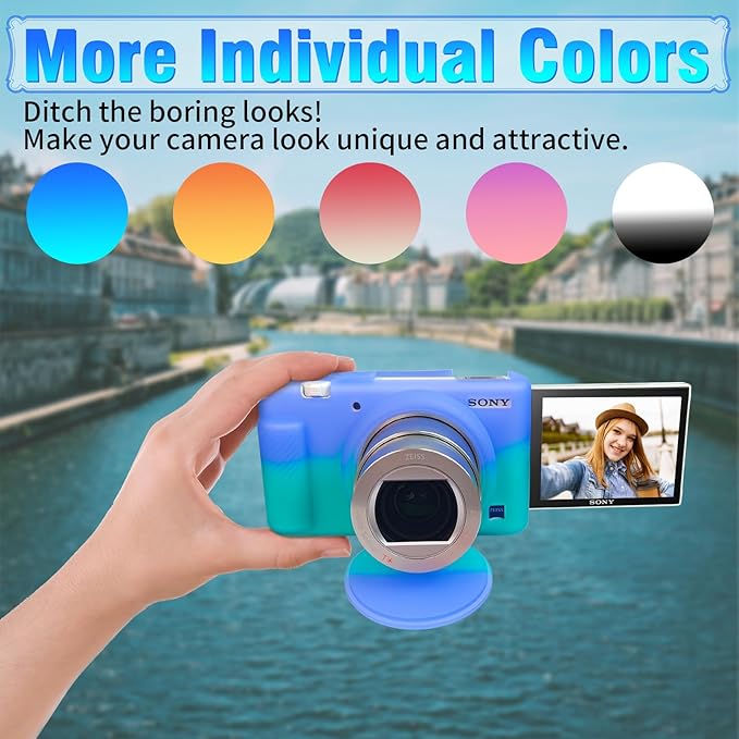 Easy Hood Camera Case for Sony ZV-1, Soft Silicone Cover Camera Sleeve Body Skin Protective Case with Removable Lens Cap for Sony ZV1 Digital Camera, Blue Green