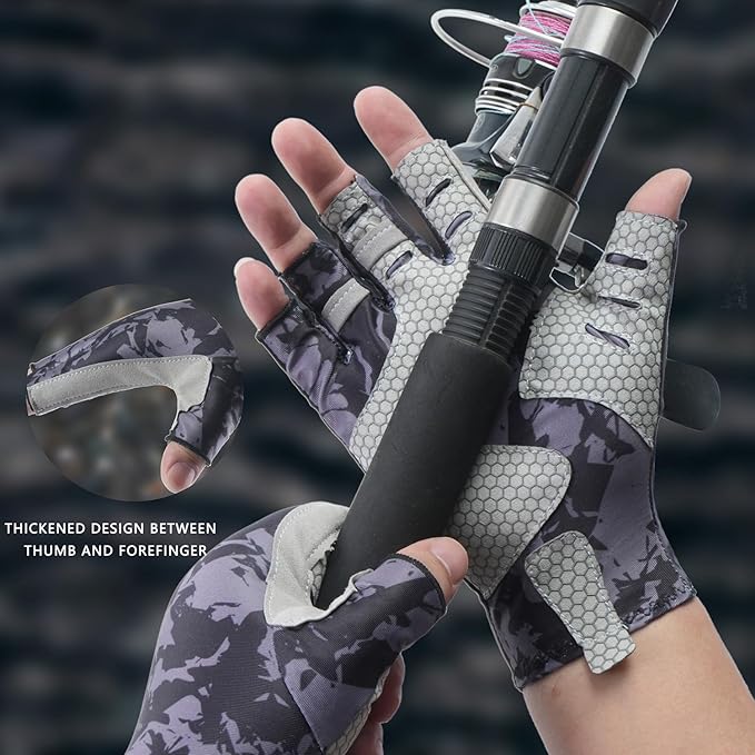 CHSMONB Fishing Gloves UPF50+ Sun Gloves, UV Protection Fingerless Gloves Men Women for Fishing, Kayaking, Rowing, Paddling, Canoeing, Hunting