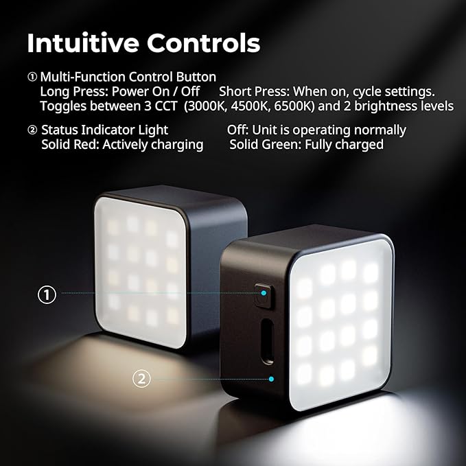 SmallRig Magnetic Mini LED Video Light for Action Cameras, 3000K-6000K, 500mAh Battery, for DJI OSMO Action 6/5Pro/4/Pocket 3/Nano, for GoPro Light, for Insta360 Ace, for Xtra Muse Accessories- 5446