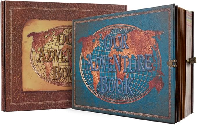 JIMBON Our Adventure Book 180 Pages Scrapbook Photo Album,Retro Style Embossed Letter Leather Cover Travel Diary Journal Scrap Book For Couples,Memory Book For Anniversary Wedding