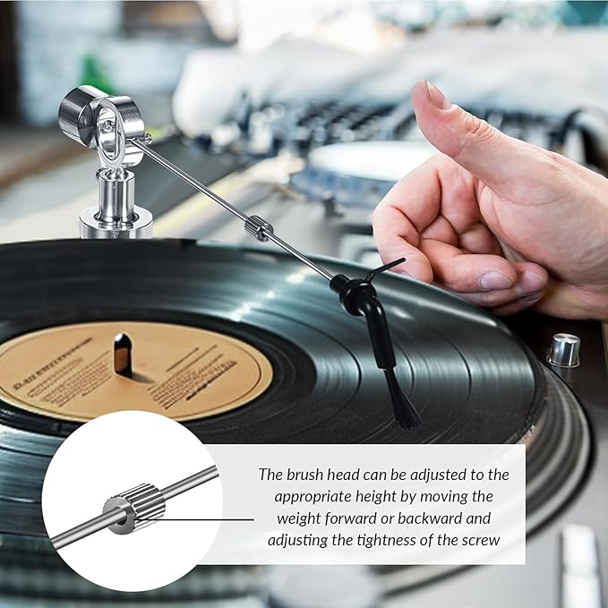 2 Set Vinyl Record Cleaning Arm Anti-static Brush for Records Cleaner Antistatic LP Cleaning Brush with Carbon Fiber Center Bristles for Turntables LP Accessories