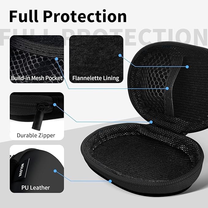 MOLOVA for Earbuds Carrying Case, Small Oval Storage Cases, Portable Storage Earbud Pouch Bag for Earbuds, in-Ear Headphones, Earphones, Headsets, USB Charging Cable, Black
