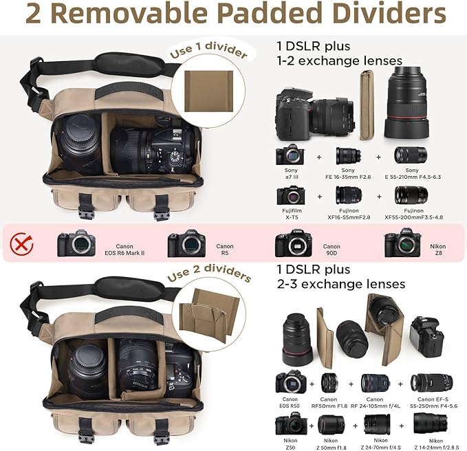 Camera Sling Bag,DSLR Camera Bag with Tripod Holder,Waterproof Camera Shoulder Crossbody Bag for Photographers(Coffee)