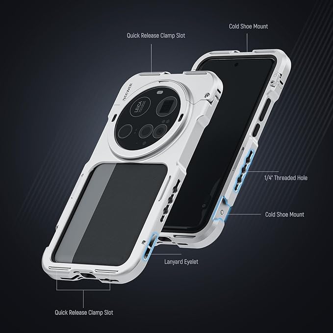 NEEWER 15 Ultra Cage, Quick Release Video Rig Case Phone Stabilizer Holder Compatible with Xiaomi 15 Ultra with 67mm Filter Adapter & 17mm Lens Backplate for Video Recording Filming, PA091 Silver