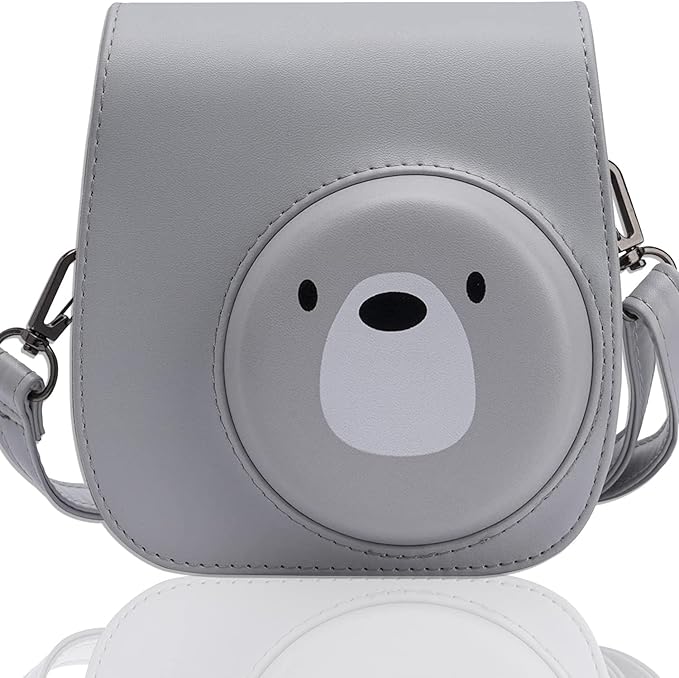 Frankmate Protective Case for Fujifilm Instax Mini 12 11 Instant Camera - Premium PU Leather Bag Cover with Removable Adjustable Strap (Cute Bear)