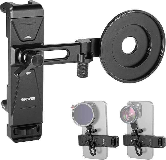 NEEWER Phone Holder with 17mm Phone Adapter & 17–37/58mm Filter Ring, Universal Adjustable Phone Tripod Mount Accessories Compatible with iPhone 17 Pro Max 16 S25 Ultra, PA047 PRO