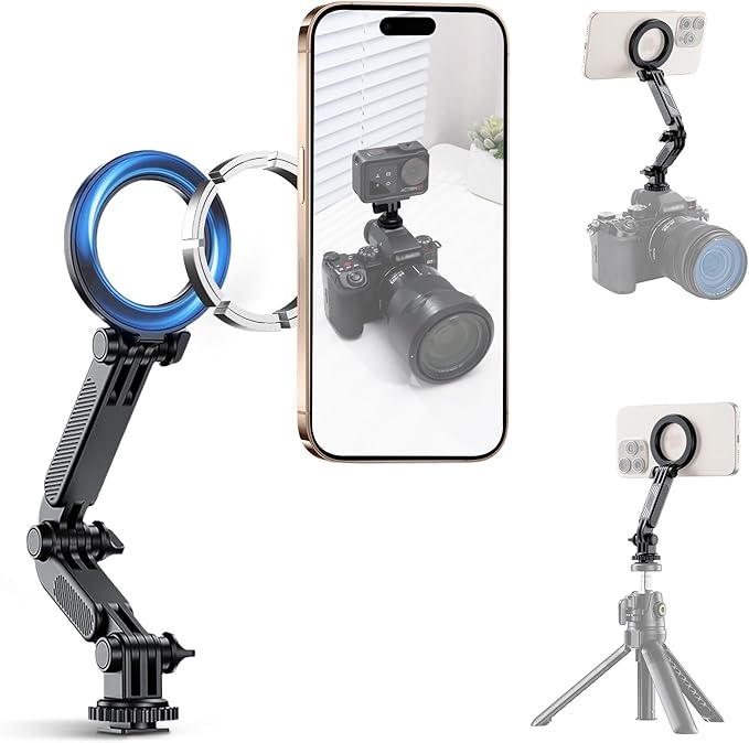 Magnetic Cold Shoe Mount for Phones & Action Camera, Detachable Hot Shoe Phone Holder Adapter with 1/4" 20 Thread Phone Tripod Mount for iPhone 17 Air 16 15 14 Pro Max Osmo 360 Action 5 Pro 4 Hero 13