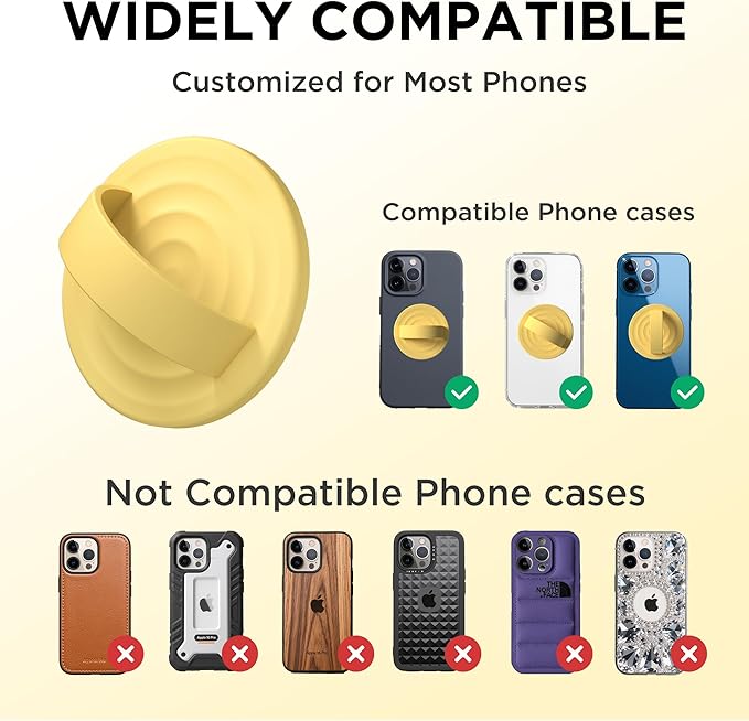Magnetic Phone Grip Ring Holder, Liquid Silicone Magnet Cell Phone Grip Finger Loop, Compatible with Magsafe, Back of Phone for iPhone 17/16/15/14/13/12 Series, Yellow