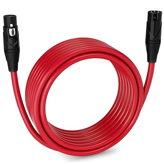 LyxPro 25 Feet XLR Microphone Cable Balanced Male to Female 3 Pin Mic Cord for Powered Speakers Audio Interface Professional Pro Audio Performance and Recording Devices - Red