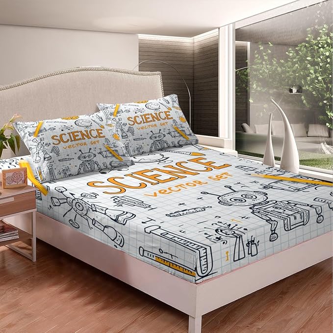 Erosebridal Science Formula Bed Sheets Set - Math Equation Sheets, Fitted & Flat King Size