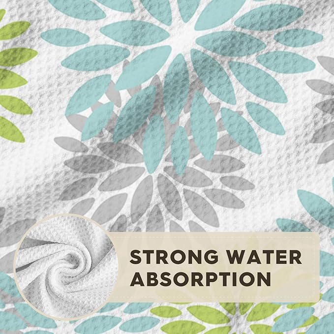 Artoid Mode Light Blue Dahlia Floral Kitchen Towels Dish Towels, 18x26 Inch Quick Dry Microfiber Cloth Hand Towels for Kitchen Drying Set of 2