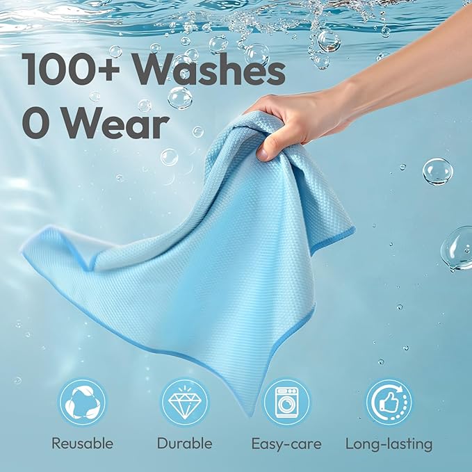 Glass Cleaning Cloth - 6 Pack Lint Free Stainless Window Cleaning Cloth,15.55” x 15.55” Microfiber Cleaning Cloth,Glass Towels for Polising Mirrors Stainless Steel Surface (White Purple Blue)