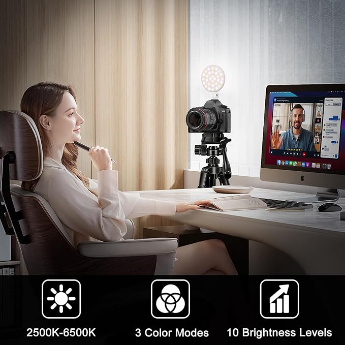 Hagibis LED Video Light, 2500mAh Rechargeable Camera Light, CRI97+ Dimmable Ring Light with Cold Shoe Mount, Portable Photography Lighting for Camera Phone Photography, Vlog Filming&TikTok Live(White)
