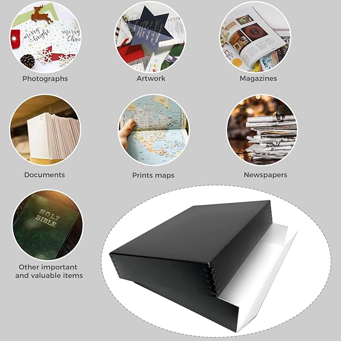 Lineco Museum Archival Storage Box, 11.75x15.25x3 in. Drop Front Design. Acid-Free with Metal Edge. Organize Photos, Pictures, Prints, Documents, Crafts, DIY. Black, 8 Pack