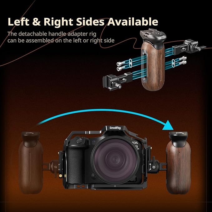 SmallRig Wooden Side Handle for Camera Cages with NATO Clamp, Left or Right Side Ergonomic Handgrip, 27mm / 1.06in Up/Down Vertical Adjustment, 15kg / 33.1lb Load Capacity