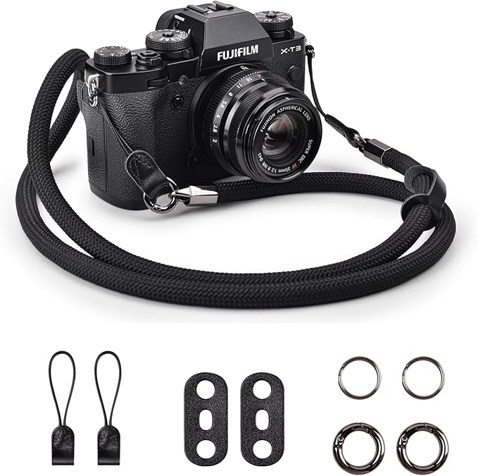 VOVMOEYA Camera Strap Rope,Camera Neck Strap Shoulder Strap for Fujifilm X100VI X100V XS20 XT5 for A6000 A6100 A6400 A6700 A7IV for Canon EOS R6 R10 for Nikon Zf Z5 Z30 - Black