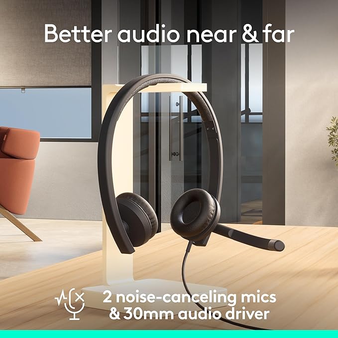Logitech H570e USB Headset with Microphone for PC and Mac, USB-C Wired Headset with Stereo Sound, Noise-Canceling Mics and Inline Controls, Certified for Microsoft Teams, Black
