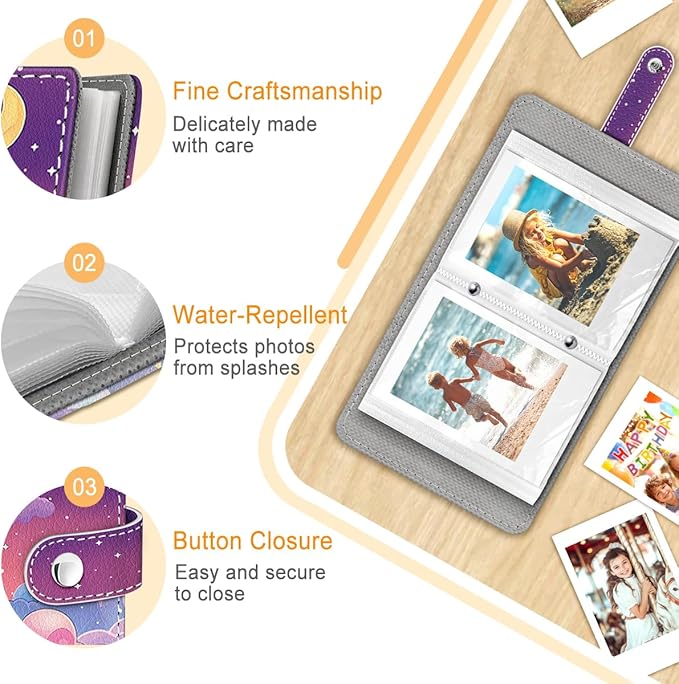 Lebrocoli Night Sky Moon Small Photos Album for 2x3 Inch Films, 56 Pockets Mini Cute Albums Book for Polaroid Fujifilm Instax Mini Instant Camera Printer, Kpop Photocard Pictures Binders Storage