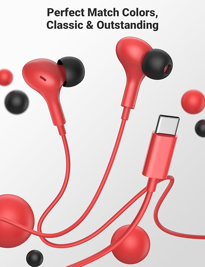 USB C Earbuds with Microphone Cute in Ear Wired Headphone USB-C Plug Ear Buds Corded Head Phone Magnetic Type C Earphone for iPhone 17 Pro Max 16 Plus 15 16e for Samsung A17 A16 S26 S25 S24