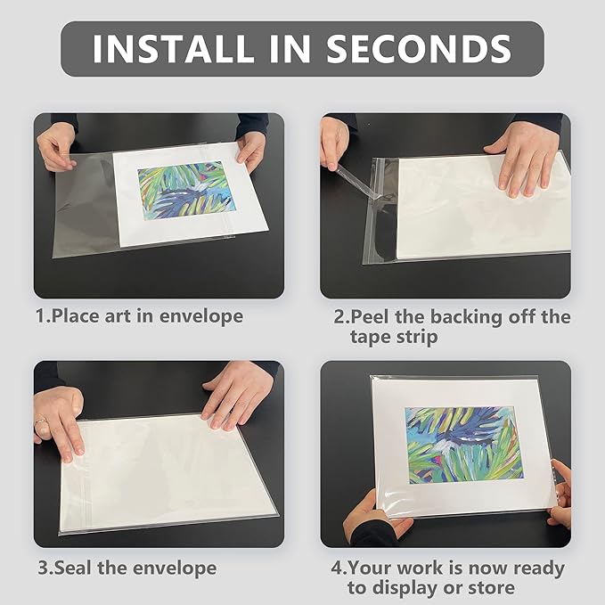 50 Pack Acid-Free Crystal Clear Sleeves Storage Bags for 13x19 Art Prints/Pictures/Photos/Framing Mat Mattes (Bag Size: 13 2/5" x19 1/2")