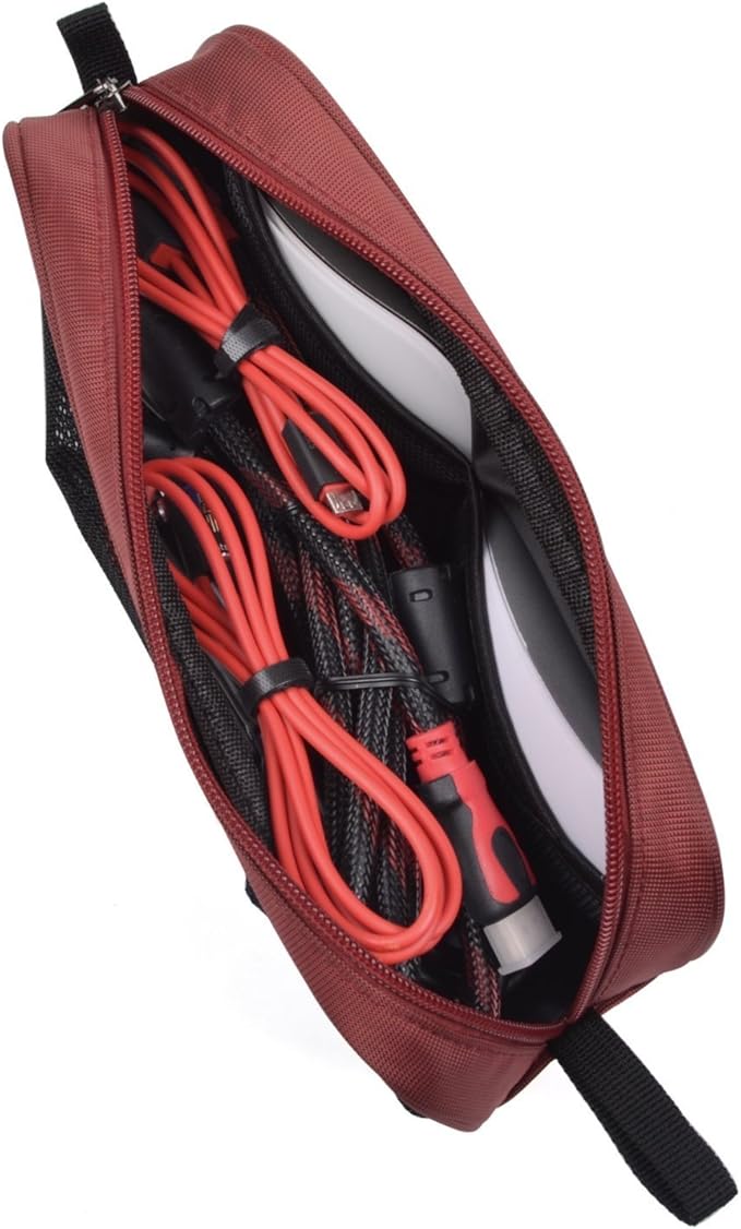 Universal Electronics Accessories Travel Organizer - Zipper Mesh Adapter Case for Laptop, Notebook, Tablet, Power, Mouse, Cord, USB Accessories - Red