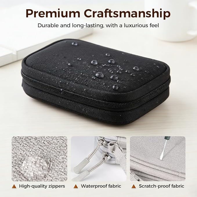 Cord Organizer Travel,Electronic Data Cable Organizer Pouch Black,Tech Accessories Compact Storage Bag for Earphone Case,Charger,AirPods,HDMI,Travel Essentials for Men Women (Black)