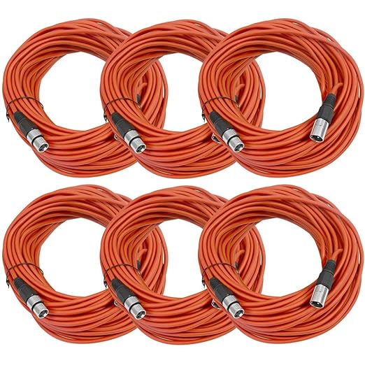 Seismic Audio - SAXLX-100-6 Pack of 100' Red XLR Male to XLR Female Microphone Cables - Balanced - 100 Foot Patch Cords