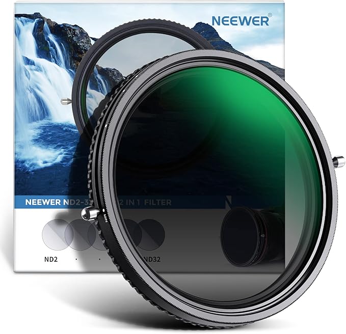 NEEWER 2 in 1 58mm Variable ND Filter ND2–ND32&CPL Filter(Circular Polarizer Filter) No X Cross/30 Layer Nano Coated/HD Optical Glass/Ultra Slim Aluminum Alloy Frame/Water Repellent/Scratch Resistant