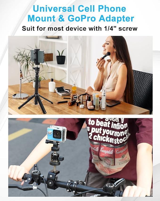 UTEBIT Mini Ball Head, Panoramic Tripod Head with 1/4" Camera Hot Shoe Mount DSLR Camera Mount Adapter Photograph Attachment Accessories for Action Cameras Cam Smartphone Light Microphone