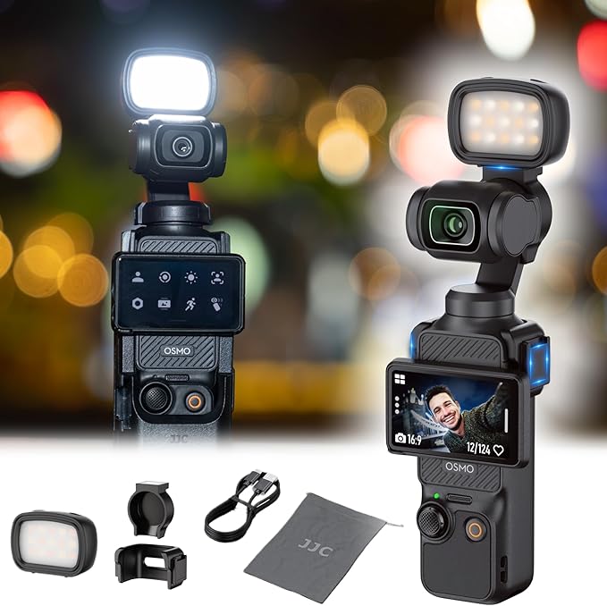 JJC Pocket3 LED Light for DJI Osmo Pocket 3 / Xtra Muse Accessories, Rechargeable, Magnetic Mini Video Light w. Storage Bag, 3 Color Modes/Brightness Levels for Selfie Vlog Recording, Lightweight