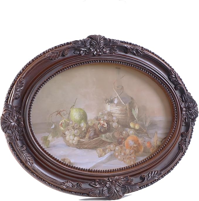 Vintage Picture Frames 4x6 Ornate Distressed Brown Antique Pictue Frames with Real Glass Cover for Wall & Tabletop Display Victorian Home Decor Gallery Wall Decor,Oval