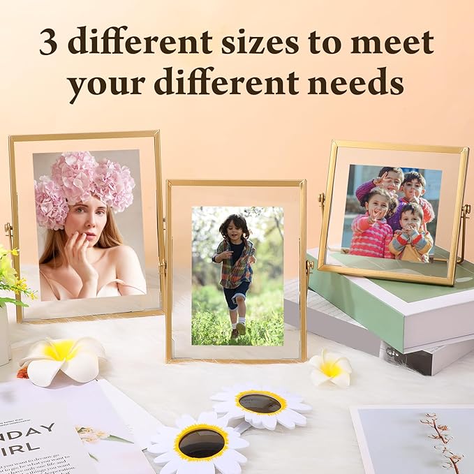 Amyhill Set of 6 Metal Picture Frames Vintage Minimal Ornate Floating Frames 4, 6, 7 Inches Photo Antique Easel Stand Vertical Glass Holder for Pictures Photos Desk Tabletop Display(Gold)