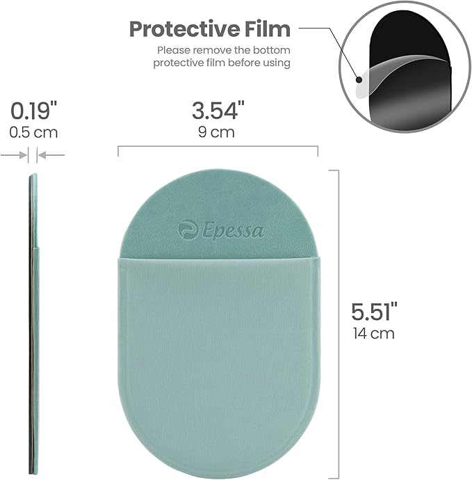Epessa Universal Stick-On Mouse Pouch, Holder for Wireless Mouse, Sleeve for Laptop, Reusable Adhesive, No Glue Residue, Compatible with iPad or MacBook (Green)