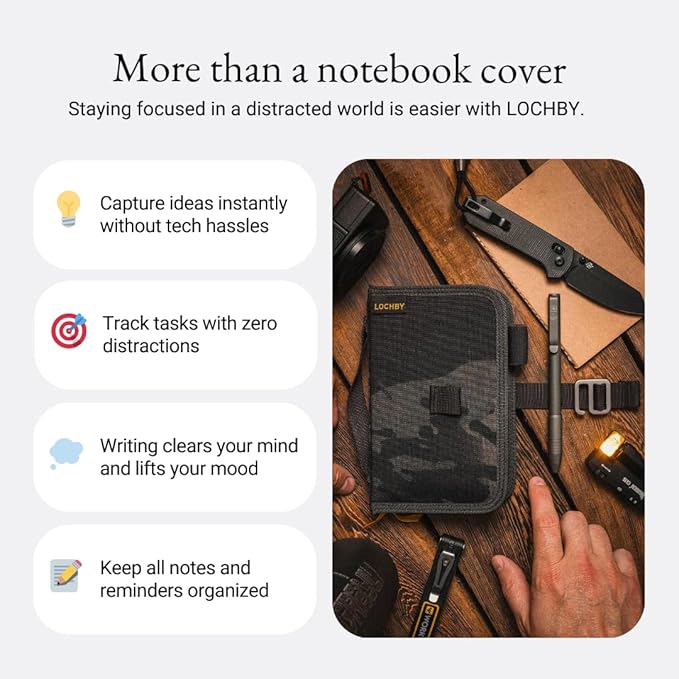 LOCHBY® Mini Field Journal | Water Resistant Waxed Canvas | Pen Loop | Included Tomoe River Notebook | Perfect for Travel, Art, Bullet Journal
