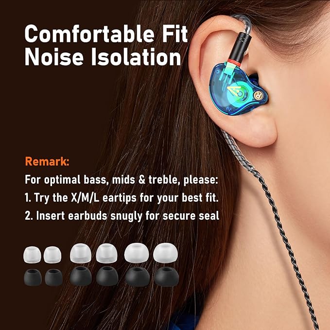 Vibes 202M Wired Earbuds - HiFi in Ear Monitor Headphones - Noise Isolating Ear Buds w/ Mic - Clear Sound, Deep Bass & Comfort-Fit Gaming Earphones - MMCX to 3.5mm & Silver Plated Cord, Carrying Case