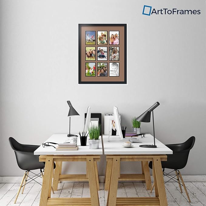 Art to Frames Double-Multimat-1048-767/89-FRBW26079 Collage Photo Frame Double Mat with 9-5x7 Openings and Satin Black Frame
