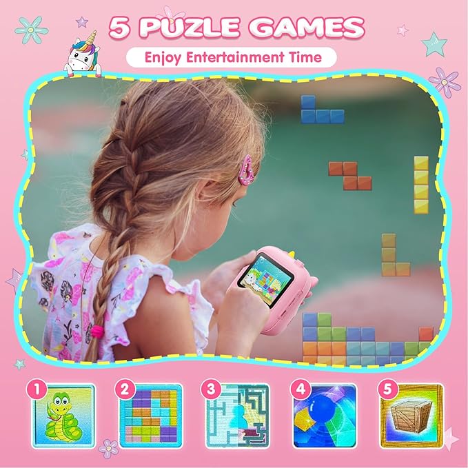 Kids Camera Instant Print, 12MP & 1080P Instant Camera for Kids with 32G Card & Print Paper, Selfie Digital Video for Toddler,Christmas Birthday Gifts for Girls Boy Age 3-12 (Pink)