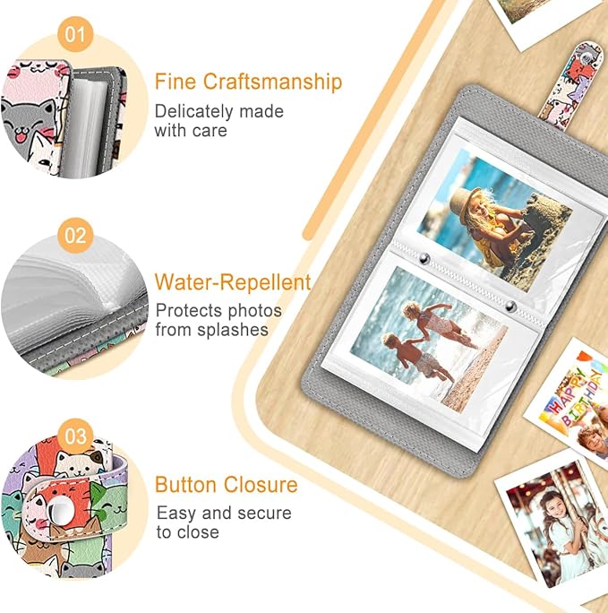 Lebrocoli Cats Small Photos Album for 2x3 Inch Films, 56 Pockets Mini Cute Albums Book for Polaroid Fujifilm Instax Mini Instant Camera Printer, Kpop Photocard Pictures Binders Holders Storage