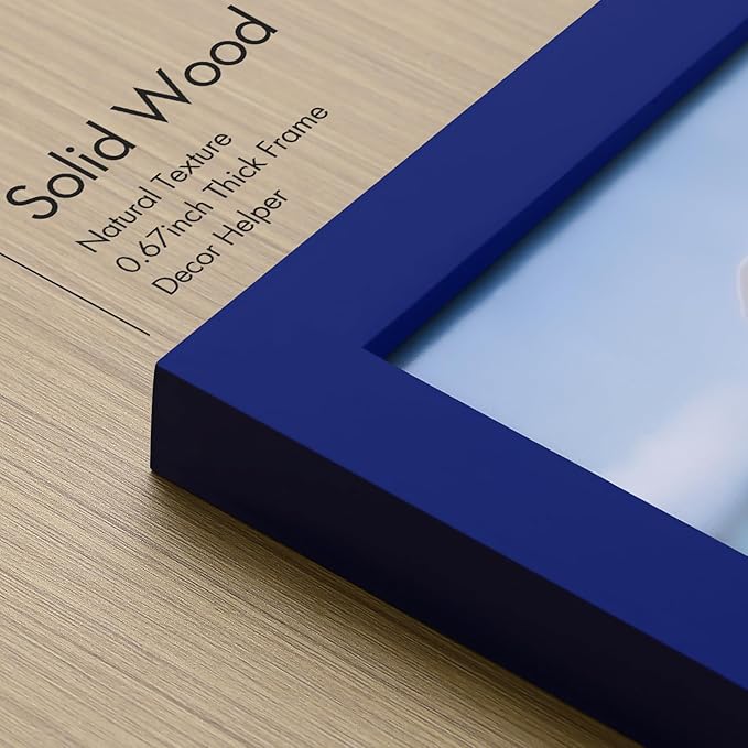 Vittanly 11x14 Picture Frame, Made of Solid Wood and Shatterproof Plexiglass, Display Pictures 8x10 with Mat or 8x10 without Mat, Wooden Photo Frame for Wall Mounting or Tabletop, Royal Blue, 1 Pack