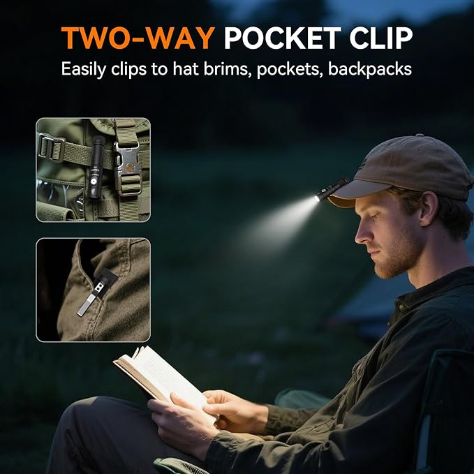 S5 1400 Lumens Mini Flashlight Rechargeable- Super Bright LED Pocket Light with Magnet & Clip, Red/Orange Diffuser,Small AA EDC Flashlight for Outdoor, Camping, Hiking, Emergency